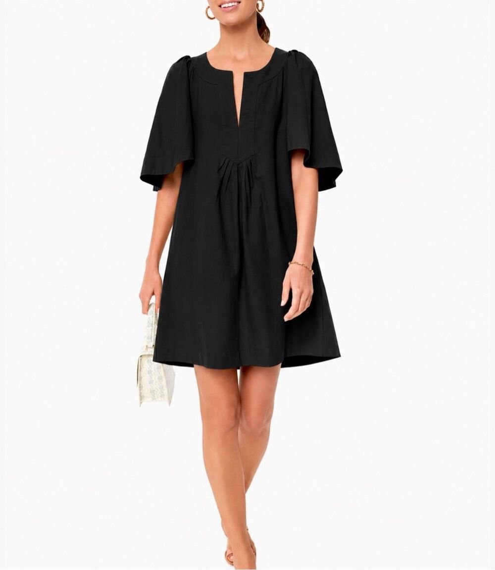 TUCKERNUCK POMANDER PLACE Black Finley Flutter Sleeve Dress Size Large Cotton